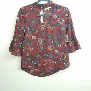 Meraki Floral Flounce Sleeve Choker Top Size Medium